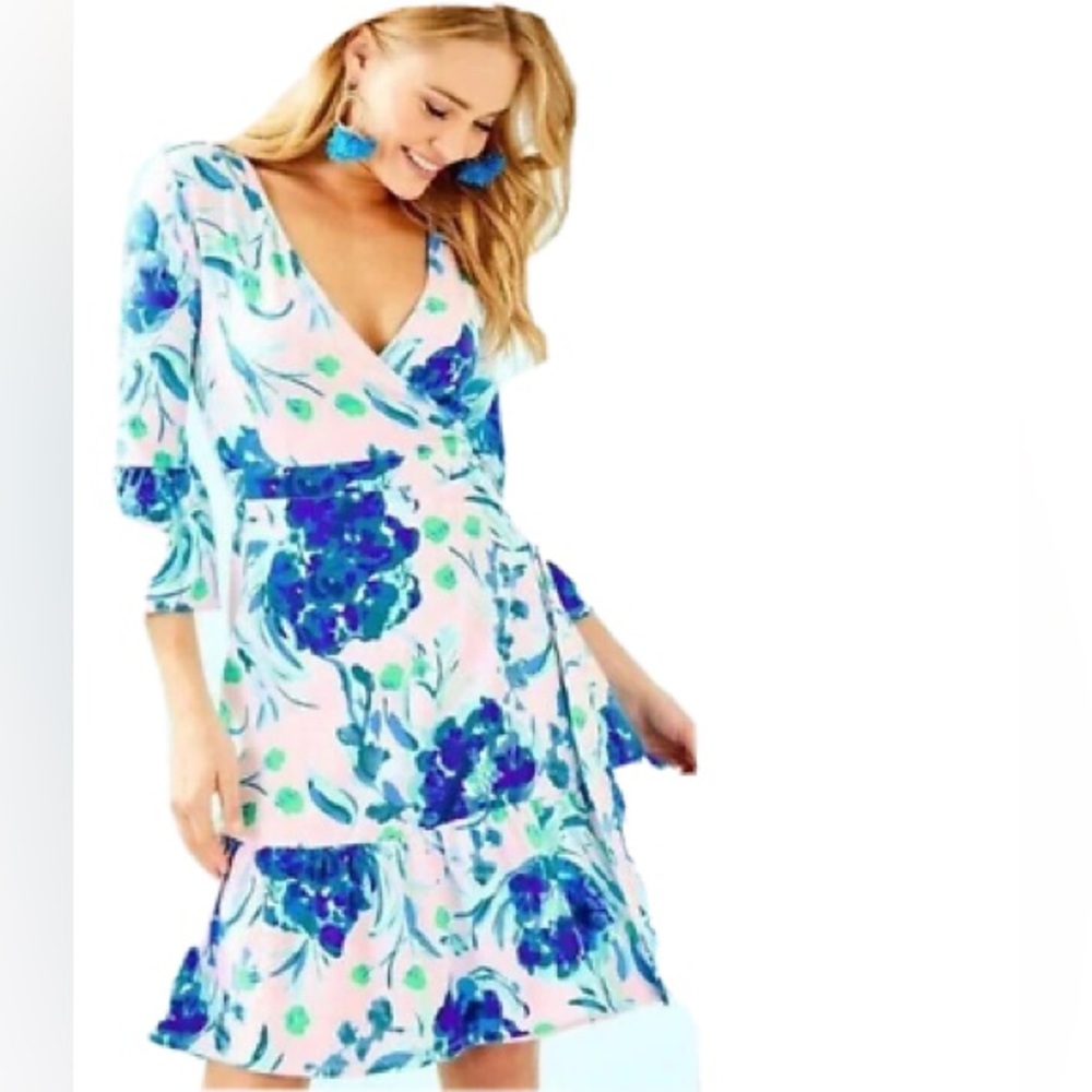 Lilly Pulitzer Misha Wrap Dress Pink Tropics Sweet Pea Print in Size Small EUC